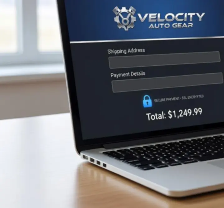 Proces bezpiecznego checkoutu Drive Aura widoczny na laptopie