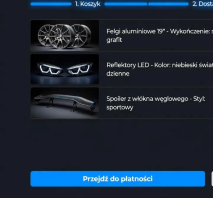 Lista produktów w koszyku Drive Aura