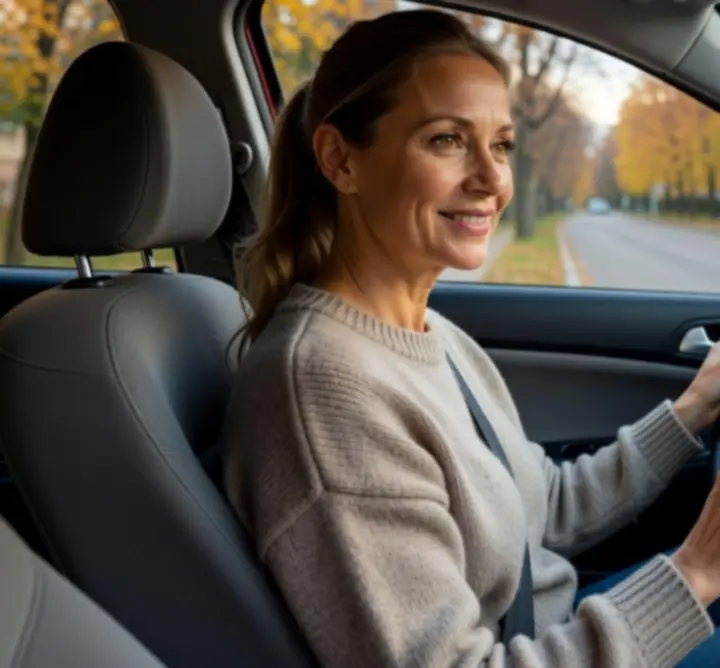 Kierowca testujący nowe akcesoria samochodowe we wnętrzu pojazdu