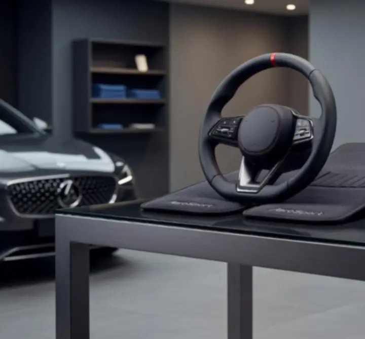 Wybrane nowe akcesoria samochodowe DriveAura zaprezentowane w nowoczesnym wnętrzu auta