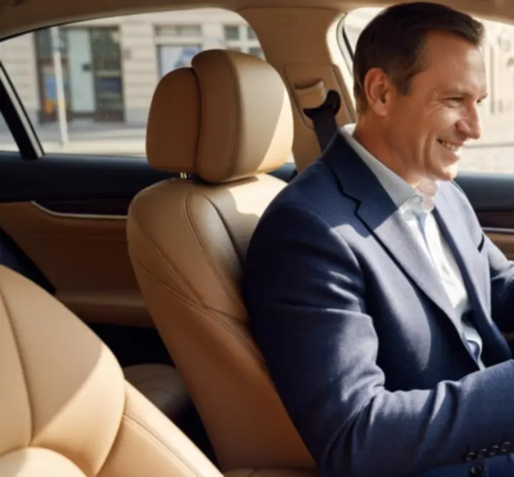 Zadowolony klient oceniający akcesorium samochodowe Drive Aura