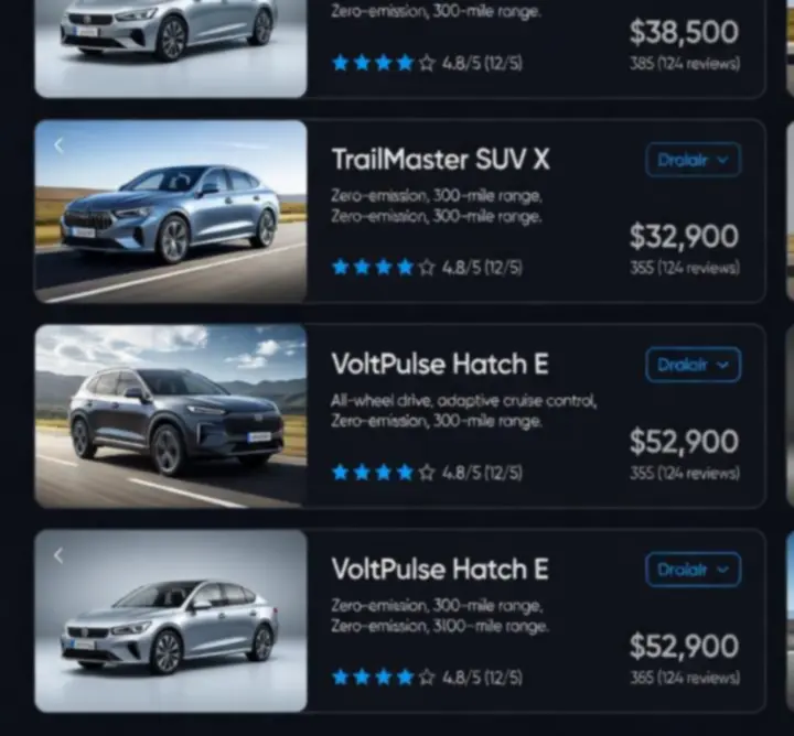 Przykładowa lista produktów akcesoriów samochodowych w sklepie Drive Aura